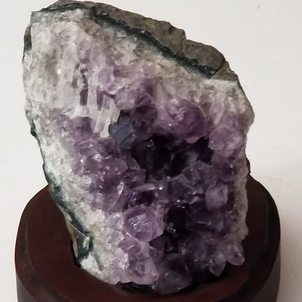 Natural Amethyst Cluster on Wooden Base - Picture 1 of 8